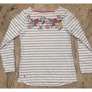 JOULES Harbor Blue Stripe Floral Knit Top Woman UK 10/ US 6 Spring Fashion Tee